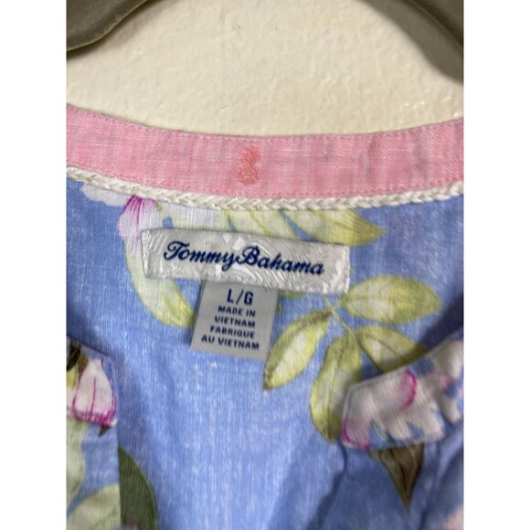Tommy Bahama Floral Sleeveless Button Up Tank Top Sz Large Blue Pink Linen Blend - Picture 3 of 13